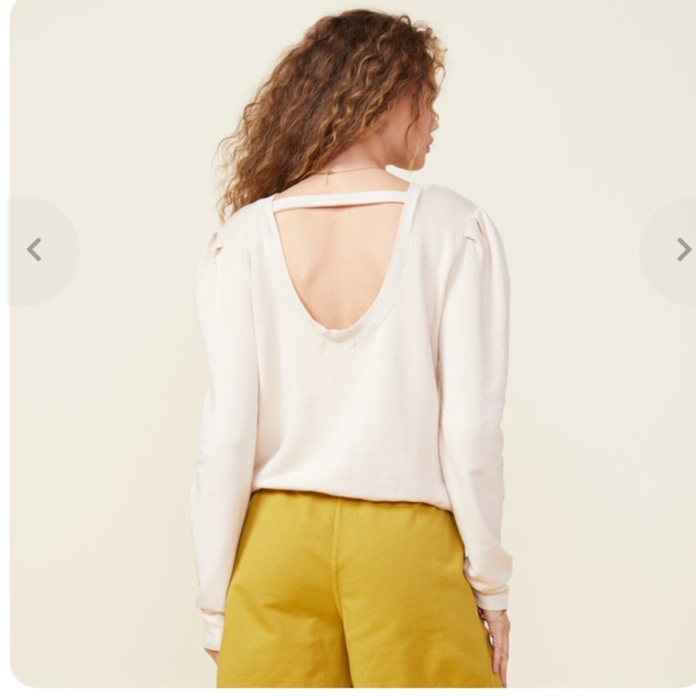 Monrow Puff Sleeve Cream Open-Back Sweatshirt – Size L (Made in USA)